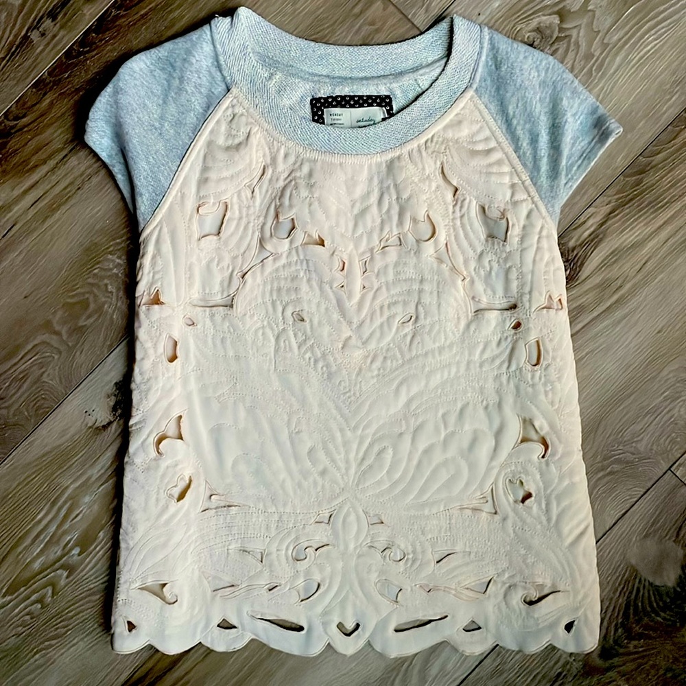 Saturday Sunday Anthropologie Pink Blush Lace Sweatshirt Top